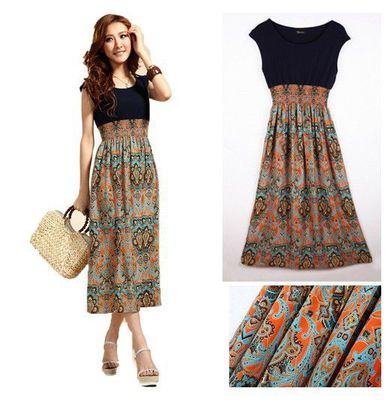 韓版拼接工藝女士碎花長裙 百順服裝批發(fā)打造高性價比時尚選擇